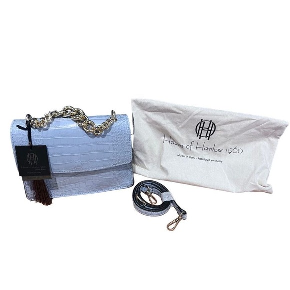 House of Harlow 1960 Croc-Embossed Leather Crossbody Bag‎ with Two Straps - Picture 1 of 6
